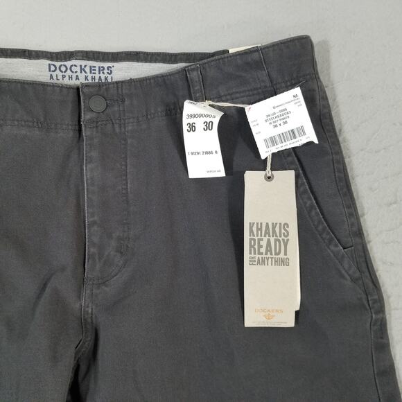 Dockers Alpha khaki pants men's 36x30 slim tapered Gray Flex stretch NEW - Picture 4 of 12